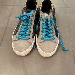 Gray Sneakers with Blue Laces